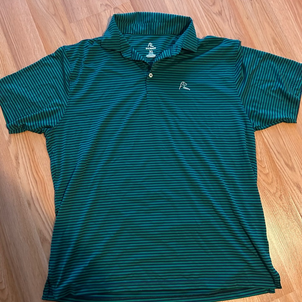 Rhoback Performance Polo Shirt Green & Black Striped - Size XL